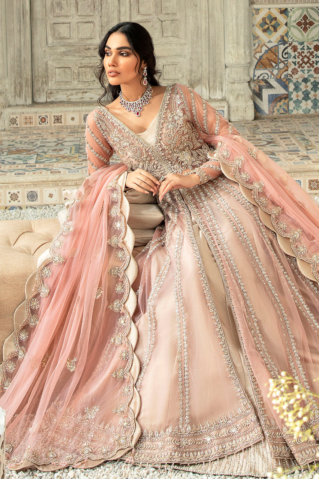 0106-PALATIAL HAND EMBELLISHED SILK NET STITCHED