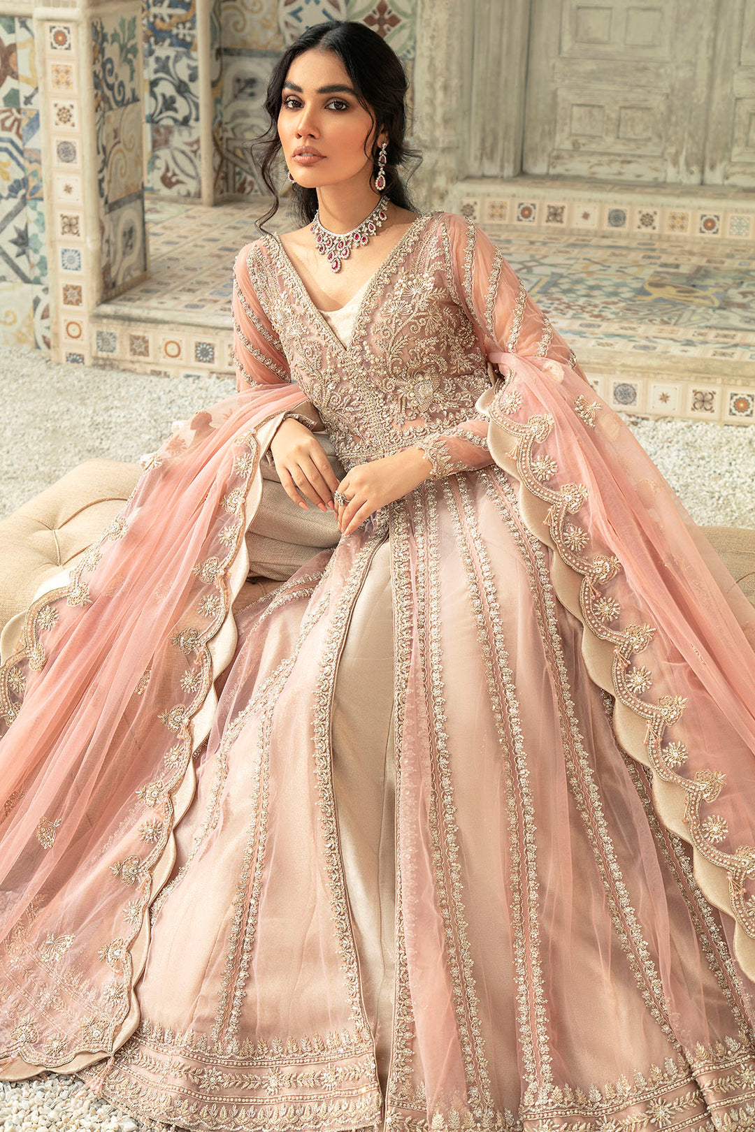 0106-PALATIAL HAND EMBELLISHED SILK NET STITCHED