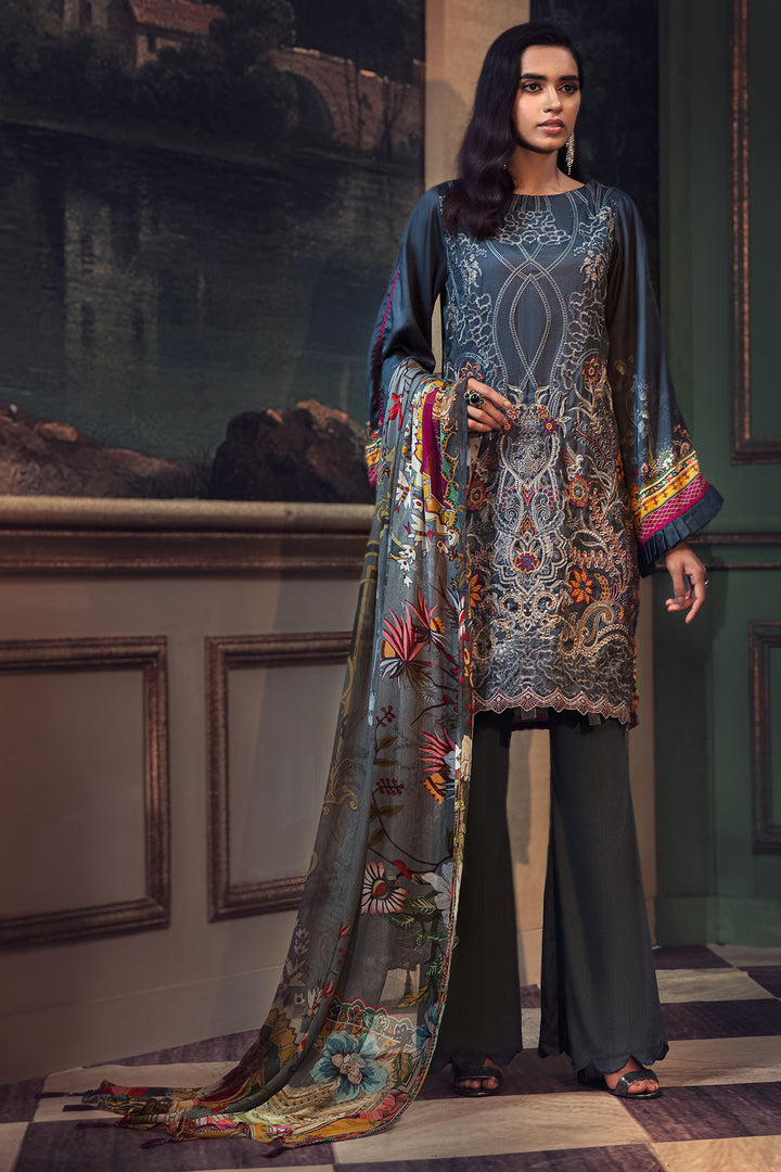 2667-FOSSIL EMBROIDERED COTTON SATIN UNSTITCHED
