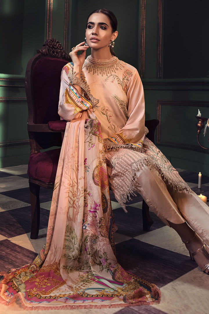 2670-ANTIQUE-WHITE EMBROIDERED COTTON SATIN UNSTITCHED