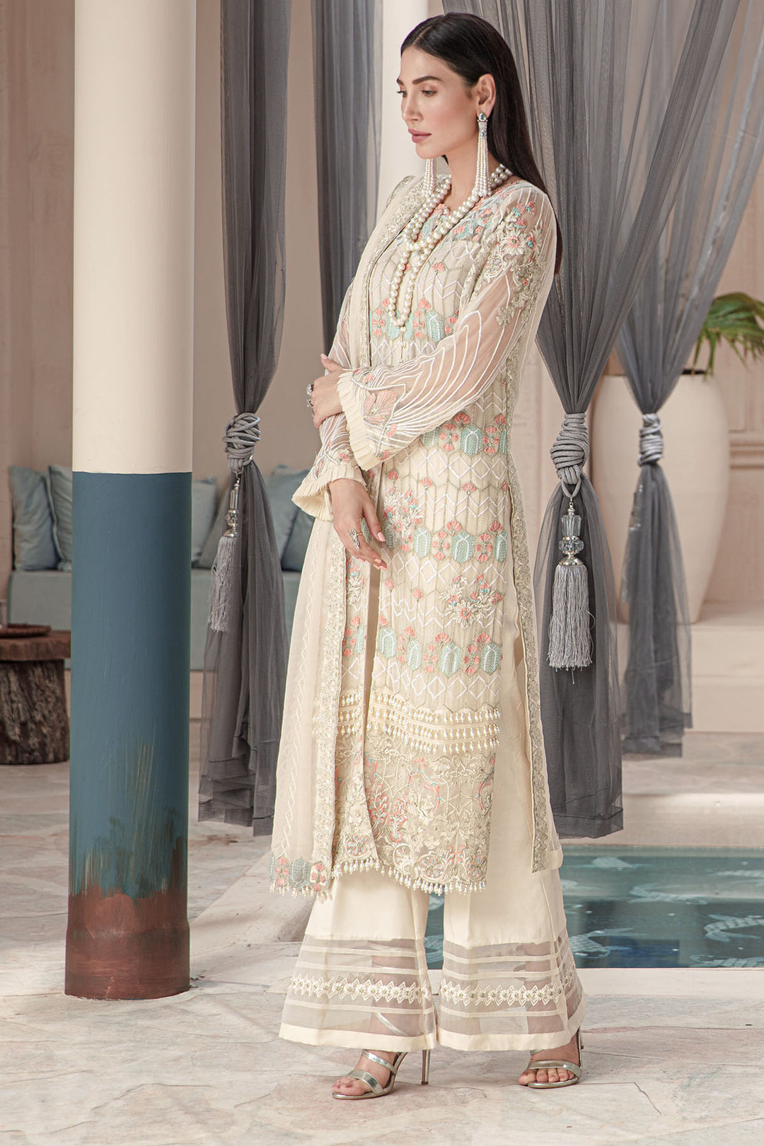 2576-MERINO EMBROIDERED BEMBERG CHIFFON UNSTITCHED