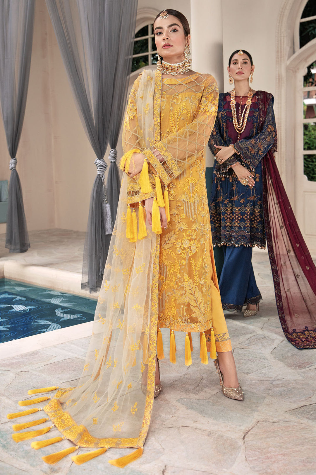 2582-SWEET-CORN EMBROIDERED SILK NET UNSTITCHED