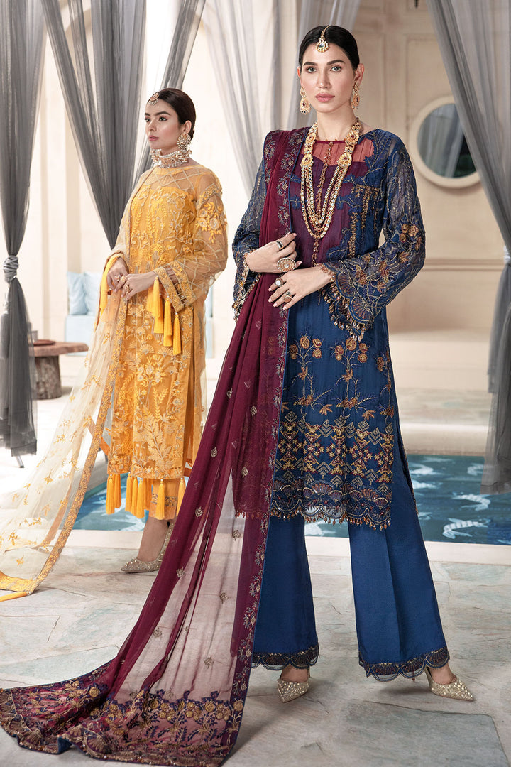 2577-POLO-BLUE EMBROIDERED BEMBERG CHIFFON UNSTITCHED