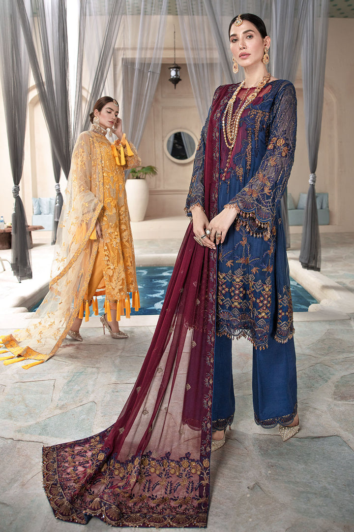 2577-POLO-BLUE EMBROIDERED BEMBERG CHIFFON UNSTITCHED