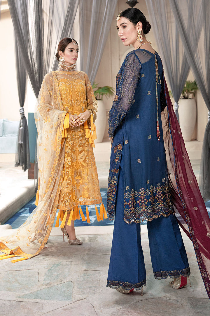 2577-POLO-BLUE EMBROIDERED BEMBERG CHIFFON UNSTITCHED
