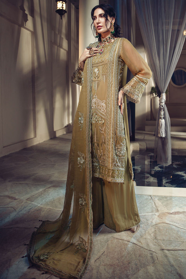 2641-FAWN EMBROIDERED BEMBERG CHIFFON UNSTITCHED