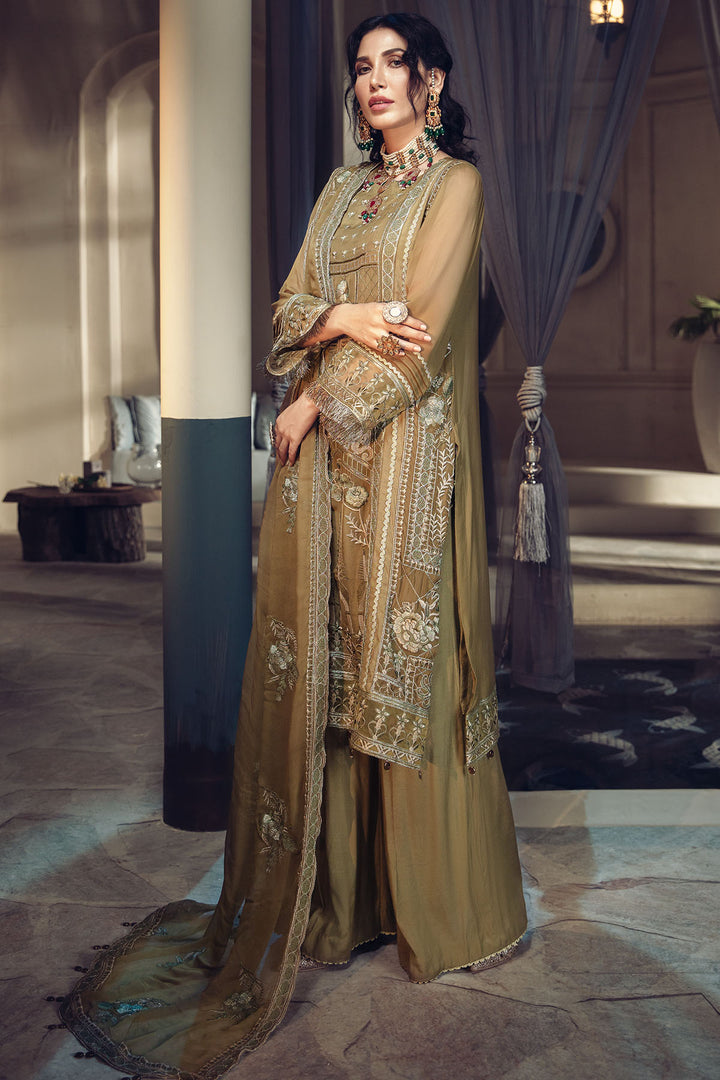 2641-FAWN EMBROIDERED BEMBERG CHIFFON UNSTITCHED