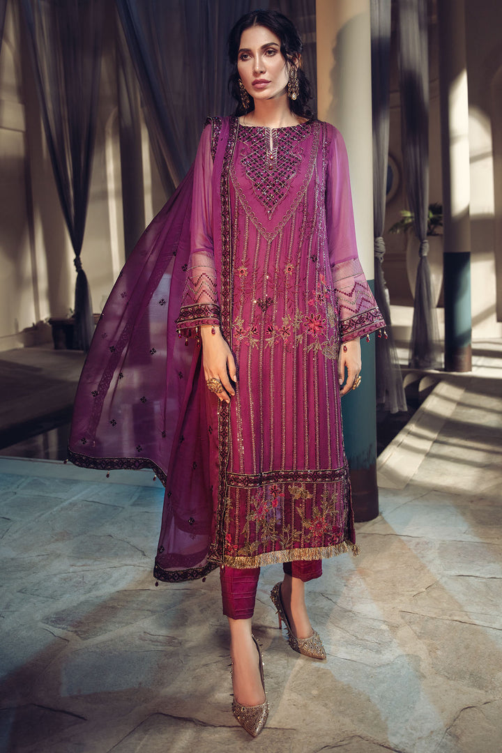 2638-VIOLET-BLUE EMBROIDERED BEMBERG CHIFFON UNSTITCHED