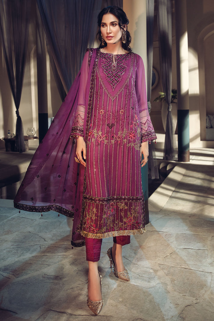 2638-VIOLET-BLUE EMBROIDERED BEMBERG CHIFFON UNSTITCHED