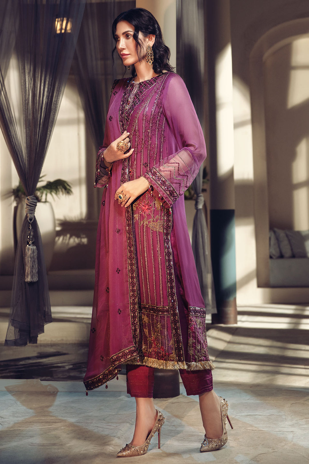 2638-VIOLET-BLUE EMBROIDERED BEMBERG CHIFFON UNSTITCHED