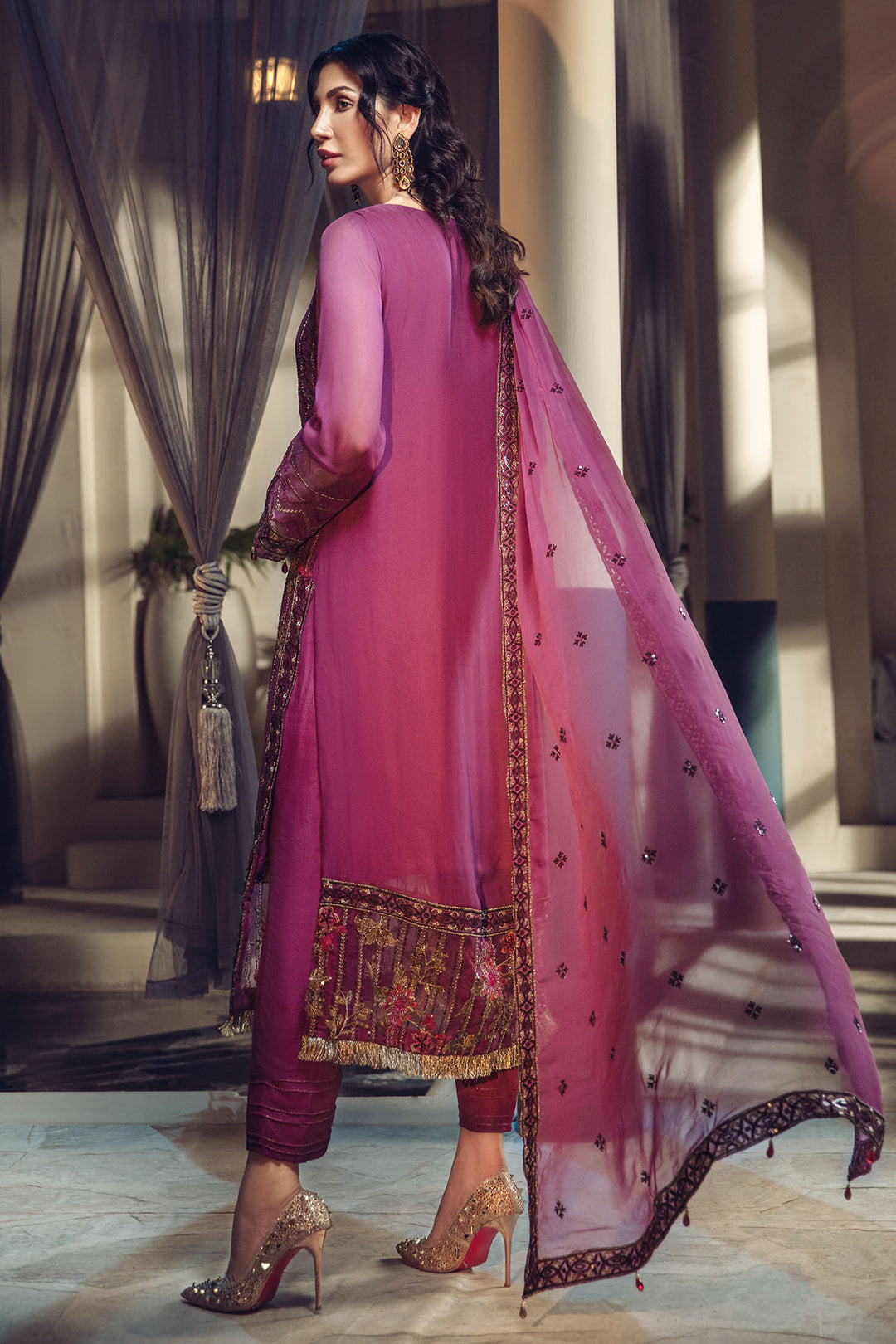 2638-VIOLET-BLUE EMBROIDERED BEMBERG CHIFFON UNSTITCHED