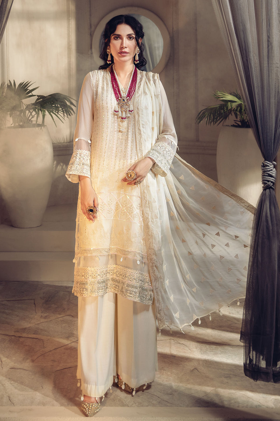 2643-SUGAR-CANE EMBROIDERED BEMBERG CHIFFON UNSTITCHED