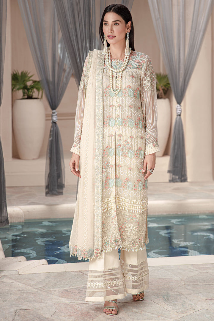 2576-MERINO EMBROIDERED BEMBERG CHIFFON UNSTITCHED