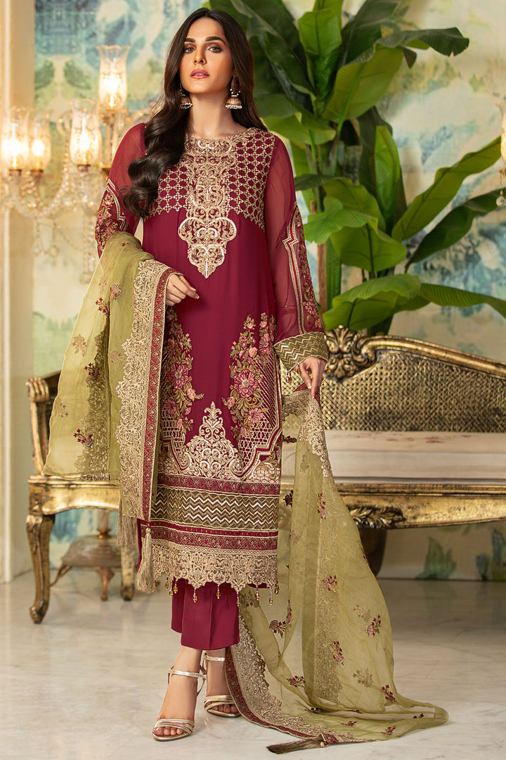 2334-OLD-ROSE EMBROIDERED BEMBERG CHIFFON UNSTITCHED