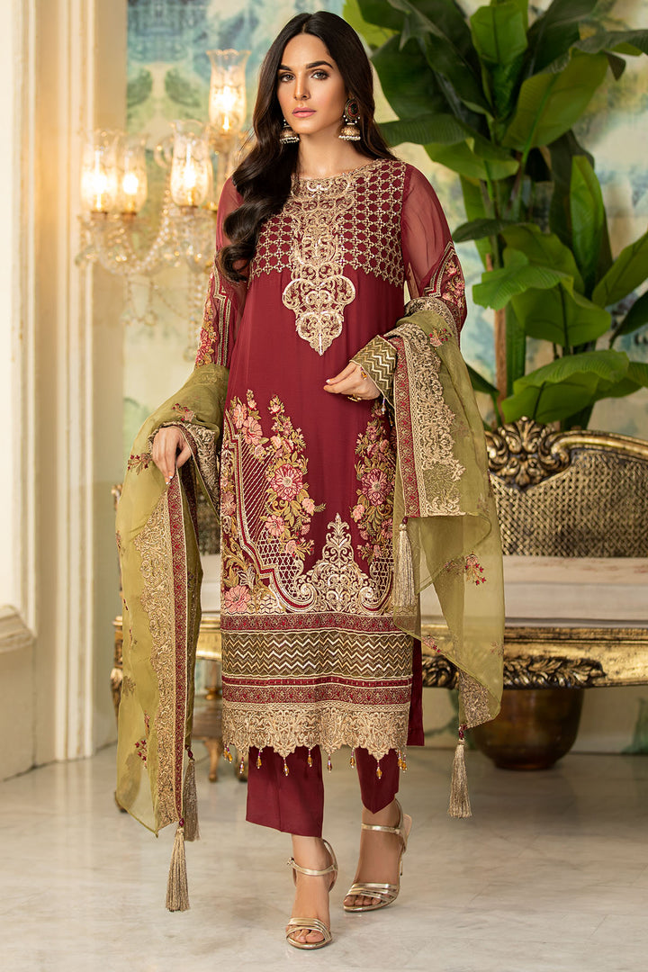 2334-OLD-ROSE EMBROIDERED BEMBERG CHIFFON UNSTITCHED