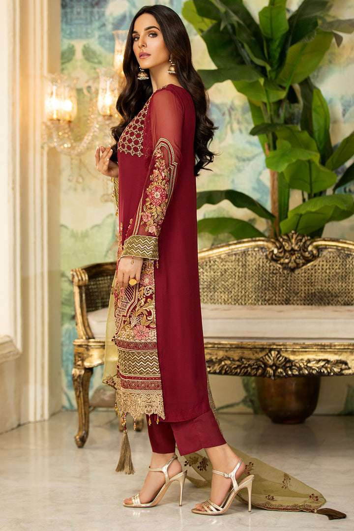 2334-OLD-ROSE EMBROIDERED BEMBERG CHIFFON UNSTITCHED