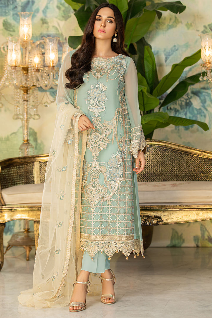 2328-MINT-TULIP EMBROIDERED BEMBERG CHIFFON UNSTITCHED