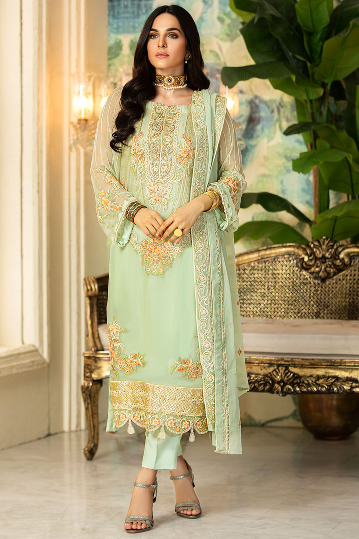 2330-SUMMER-GREEN EMBROIDERED BEMBERG CHIFFON UNSTITCHED