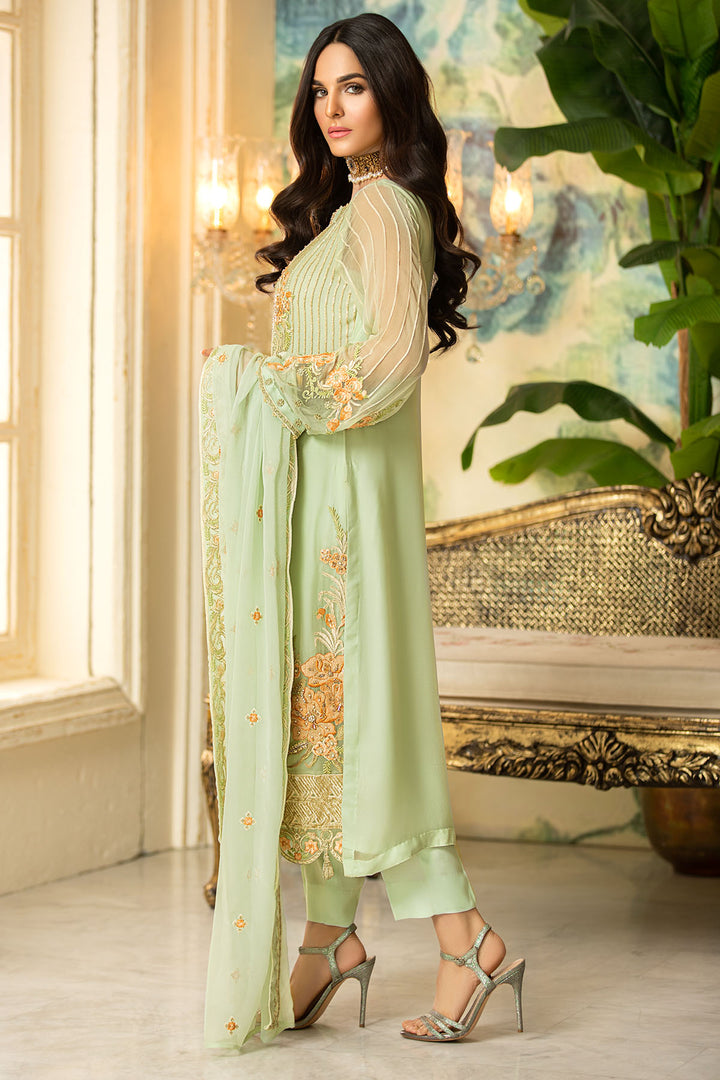 2330-SUMMER-GREEN EMBROIDERED BEMBERG CHIFFON UNSTITCHED