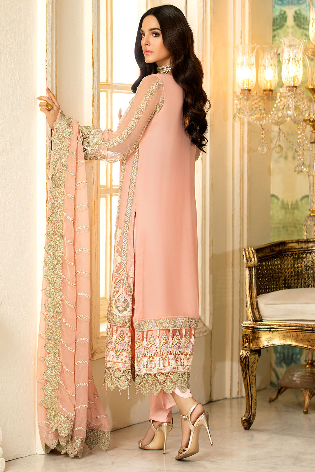 2331-PINK-FLARE EMBROIDERED BEMBERG CHIFFON UNSTITCHED