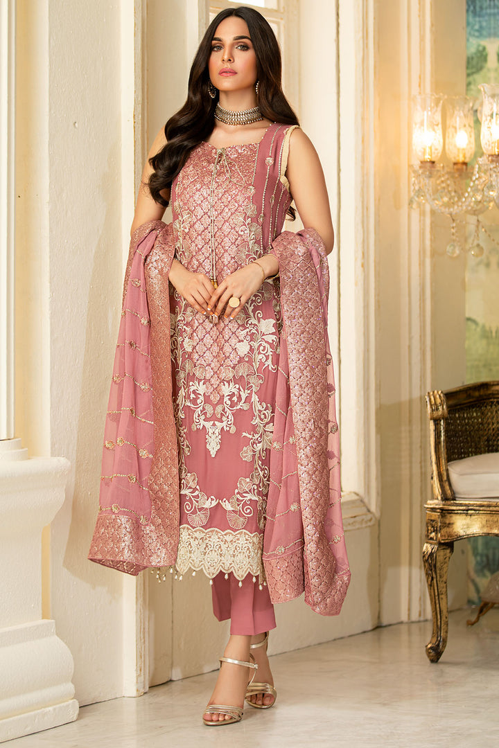2332-OYSTER-PINK EMBROIDERED BEMBERG CHIFFON UNSTITCHED