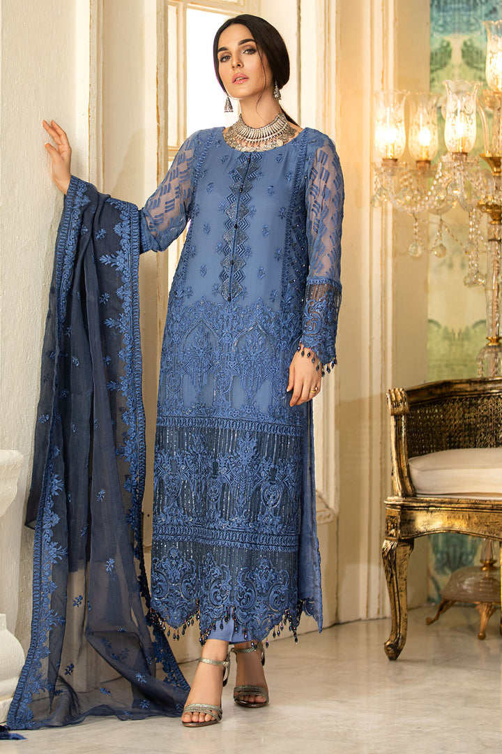 2333-TROPICAL-BLUE EMBROIDERED BEMBERG CHIFFON UNSTITCHED