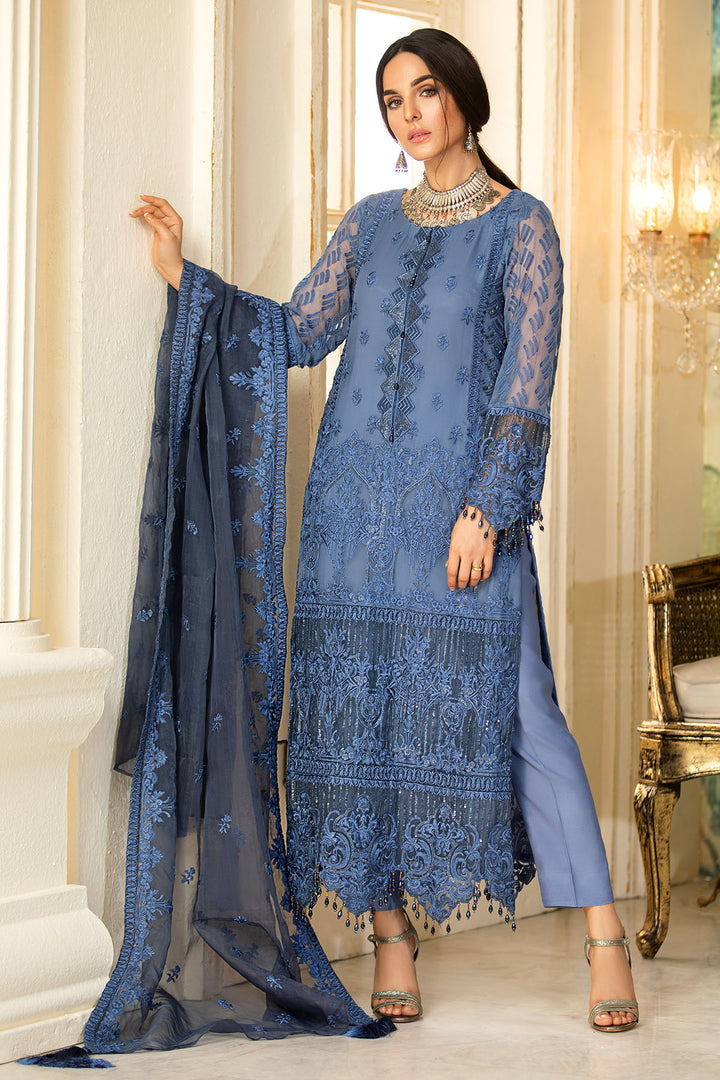 2333-TROPICAL-BLUE EMBROIDERED BEMBERG CHIFFON UNSTITCHED