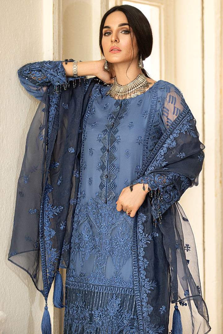2333-TROPICAL-BLUE EMBROIDERED BEMBERG CHIFFON UNSTITCHED