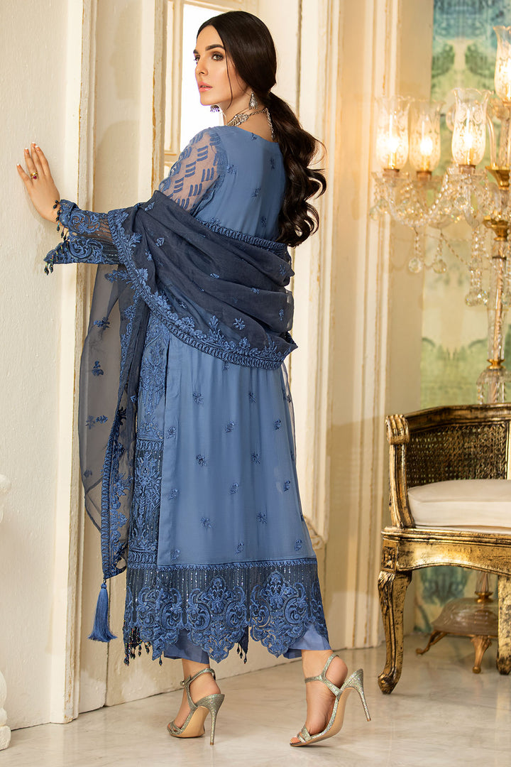 2333-TROPICAL-BLUE EMBROIDERED BEMBERG CHIFFON UNSTITCHED