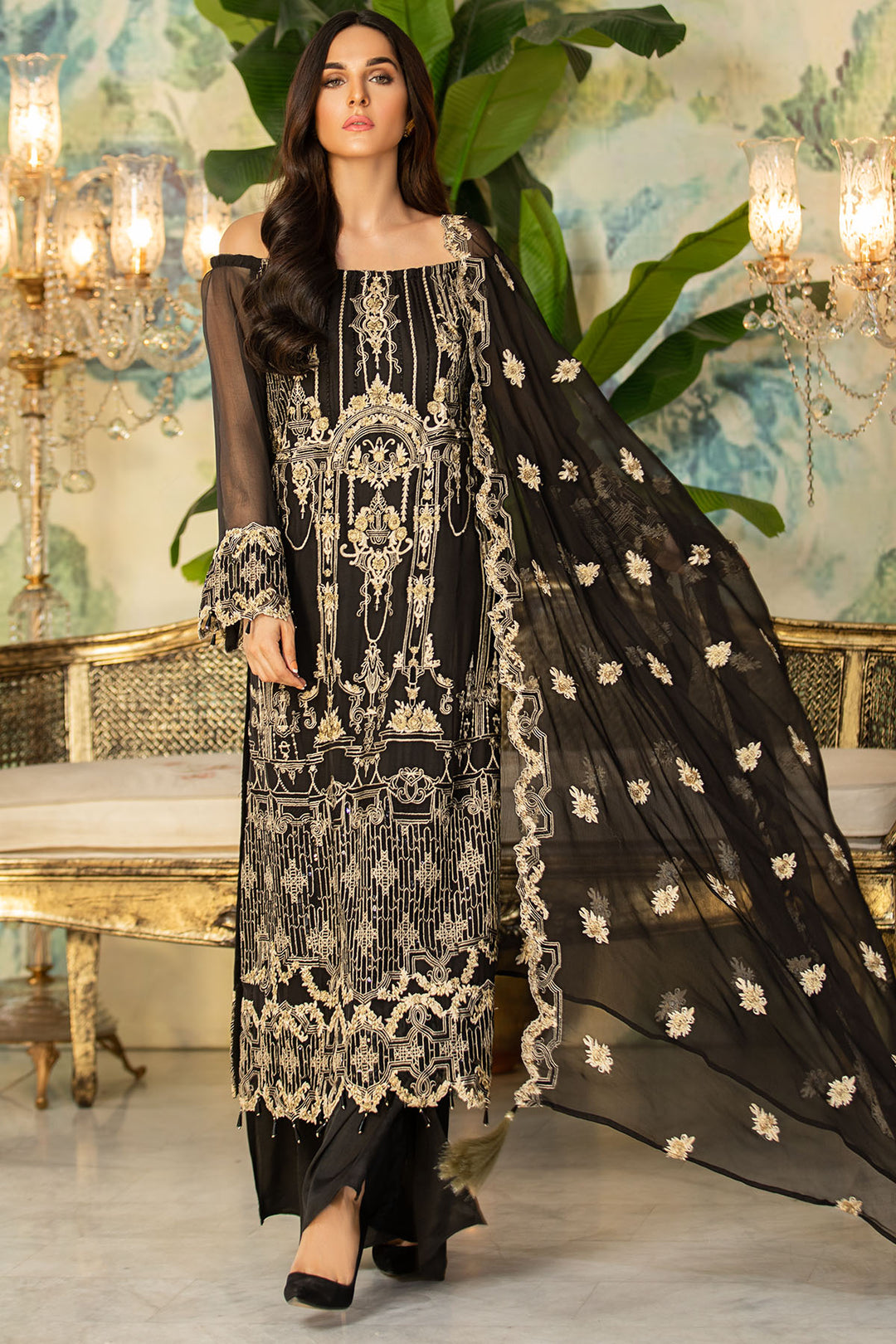 2336-PIRATE-BLACK EMBROIDERED BEMBERG CHIFFON UNSTITCHED