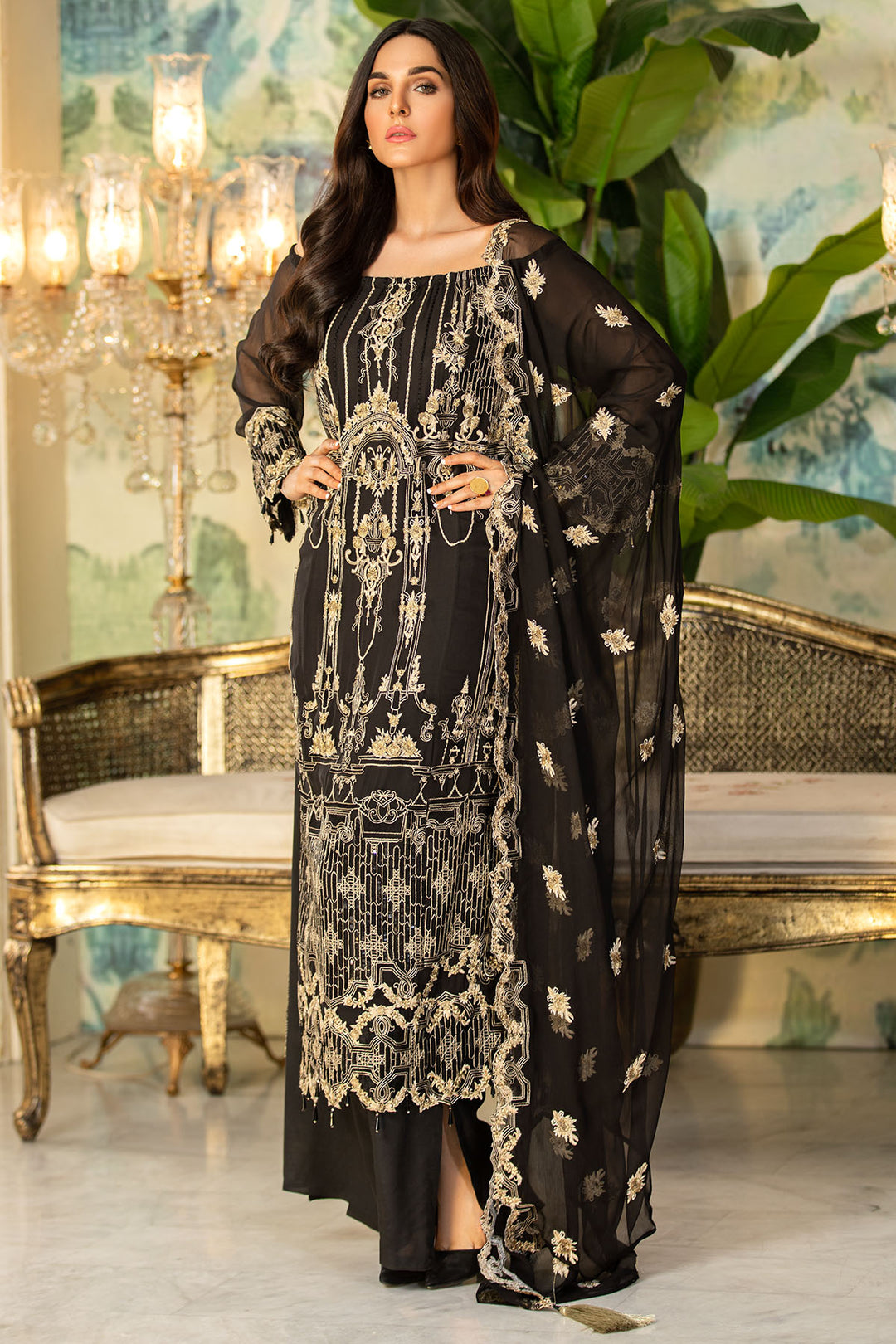 2336-PIRATE-BLACK EMBROIDERED BEMBERG CHIFFON UNSTITCHED
