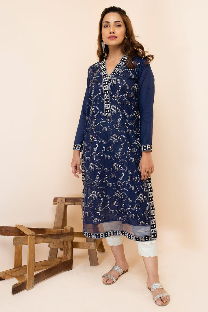 2488-SOLID-BLUE EMBROIDERED LAWN STITCHED