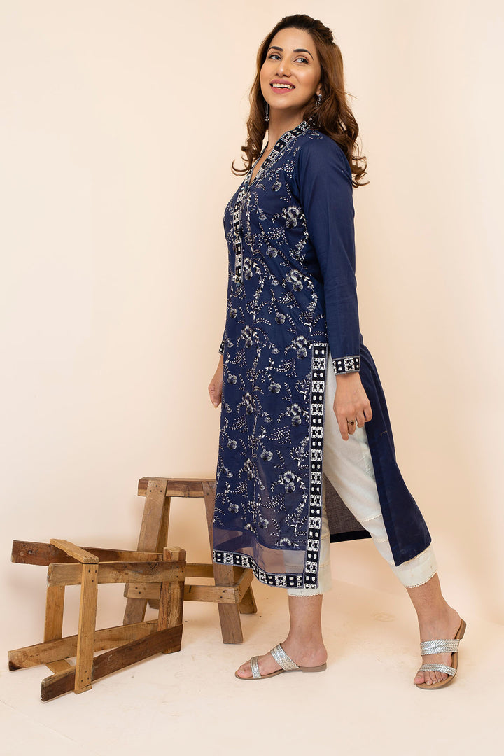 2488-SOLID-BLUE EMBROIDERED LAWN STITCHED