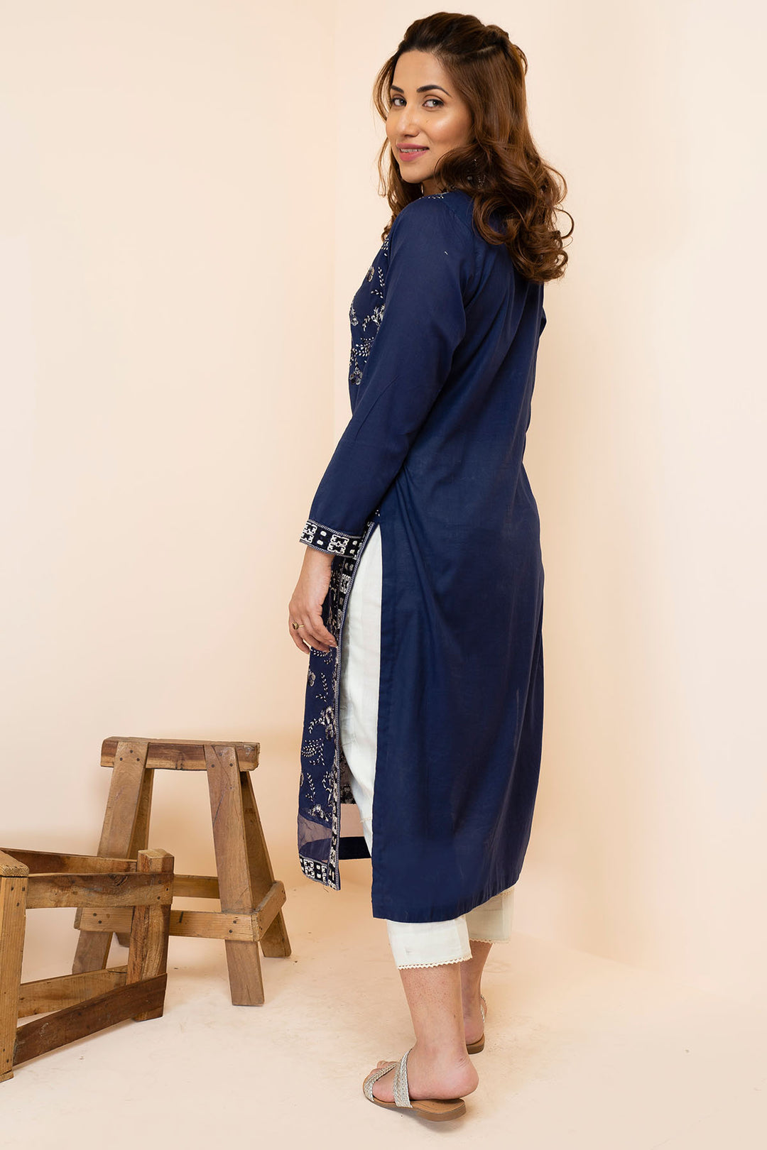 2488-SOLID-BLUE EMBROIDERED LAWN STITCHED