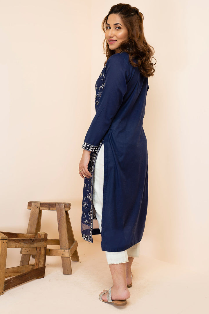 2488-SOLID-BLUE EMBROIDERED LAWN STITCHED