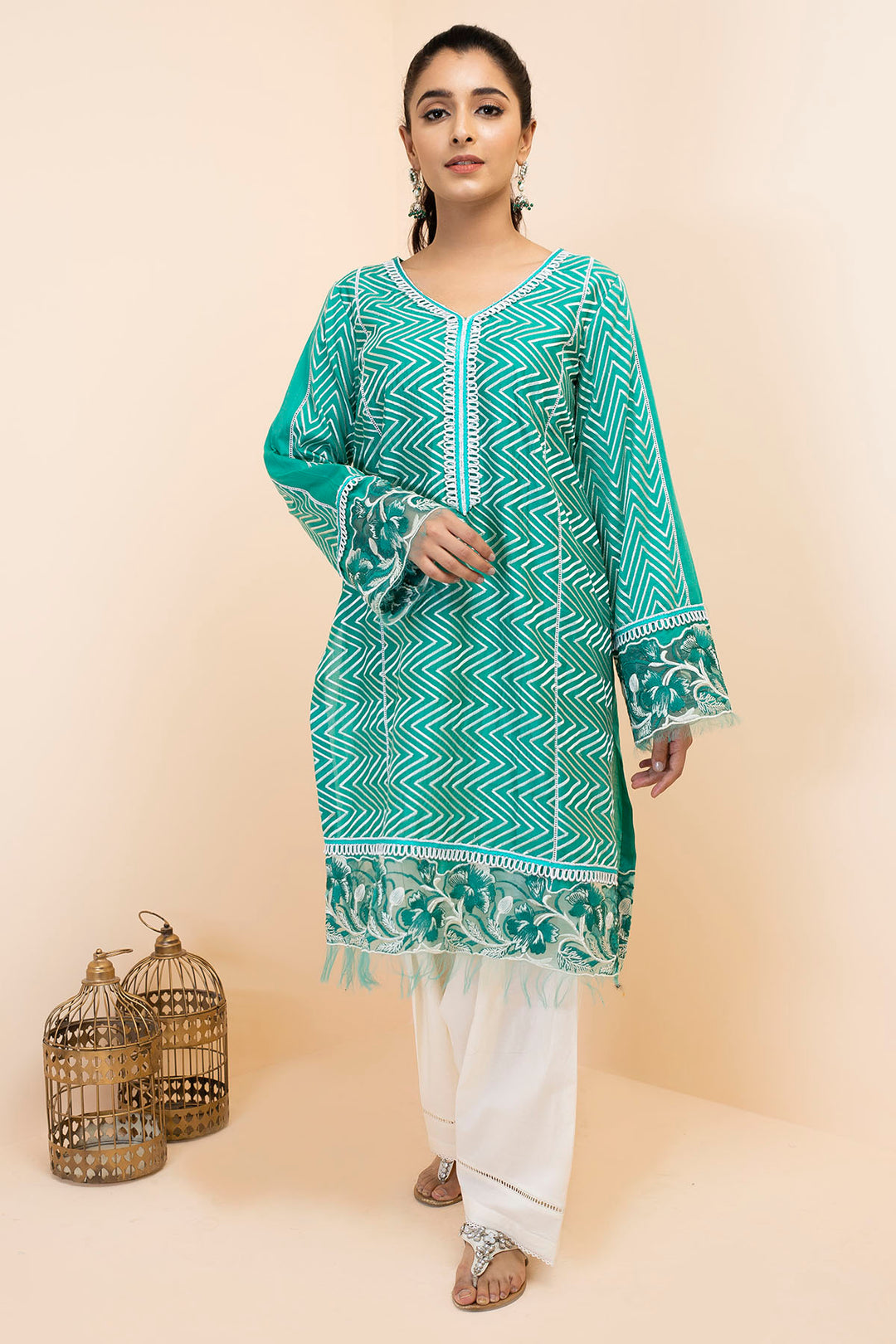 2499-GO-GREEN EMBROIDERED LAWN STITCHED