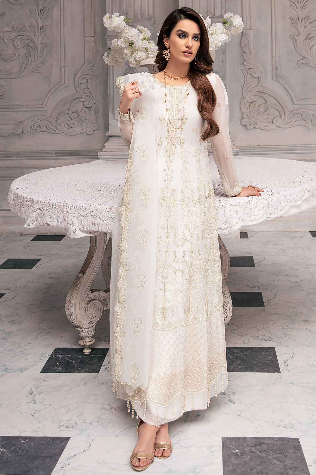 2646-WHITE-DOVE EMBROIDERED BEMBERG CHIFFON UNSTITCHED