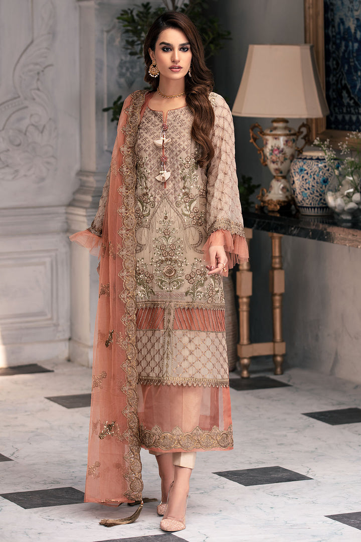 2648-TOFFEE-CRUNCH EMBROIDERED BEMBERG CHIFFON UNSTITCHED