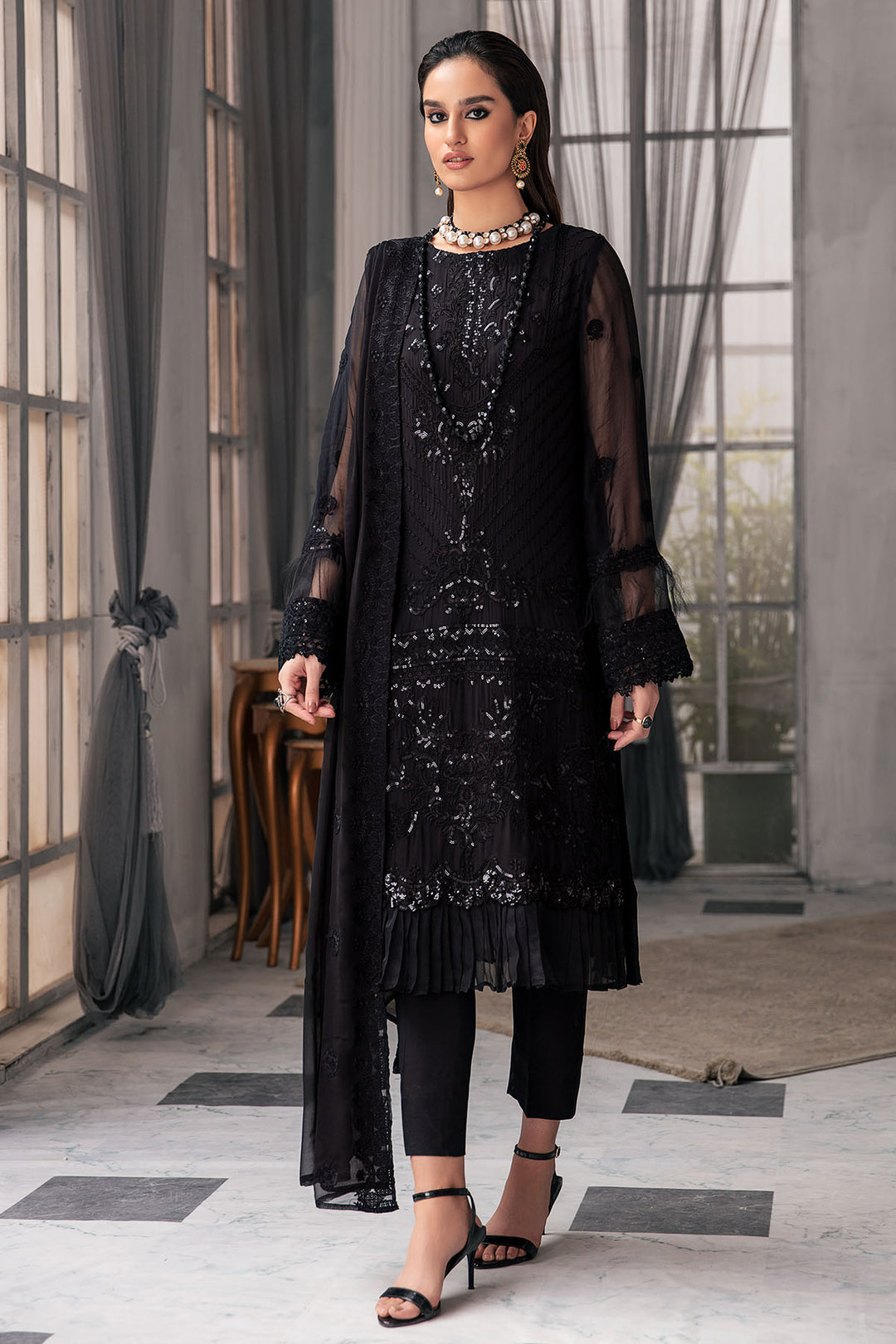 2649-JADE EMBROIDERED BEMBERG CHIFFON UNSTITCHED
