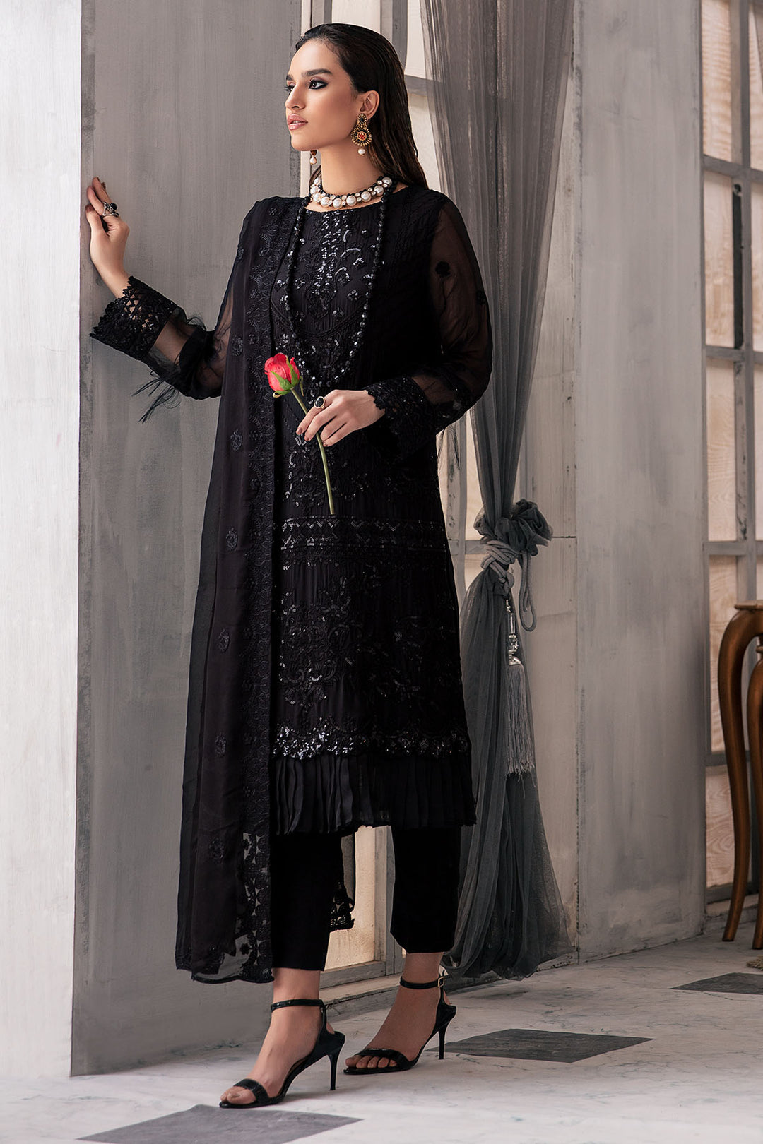 2649-JADE EMBROIDERED BEMBERG CHIFFON UNSTITCHED