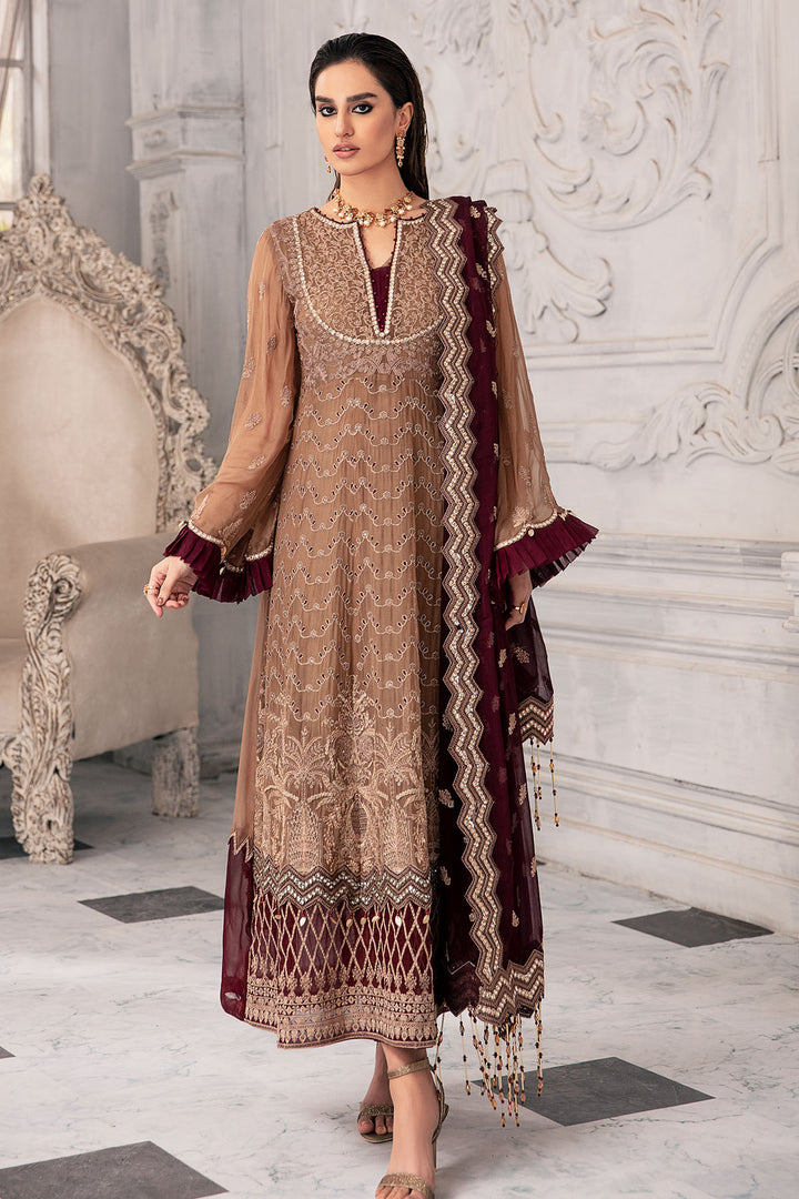 2651-IRISH-COFFEE EMBROIDERED BEMBERG CHIFFON UNSTITCHED