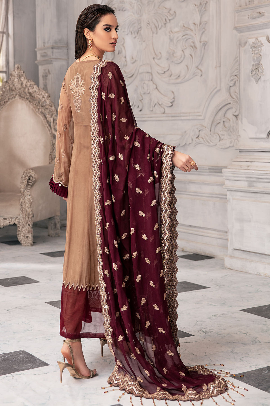2651-IRISH-COFFEE EMBROIDERED BEMBERG CHIFFON UNSTITCHED