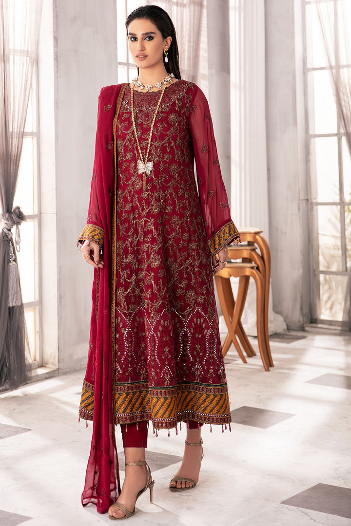 2652-MERLOT EMBROIDERED BEMBERG CHIFFON UNSTITCHED
