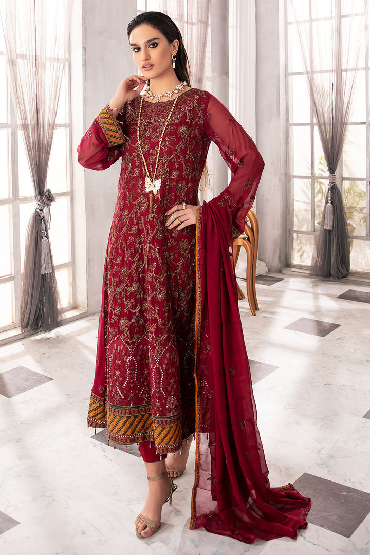 2652-MERLOT EMBROIDERED BEMBERG CHIFFON UNSTITCHED