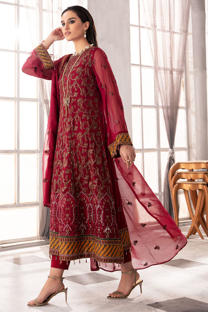 2652-MERLOT EMBROIDERED BEMBERG CHIFFON UNSTITCHED