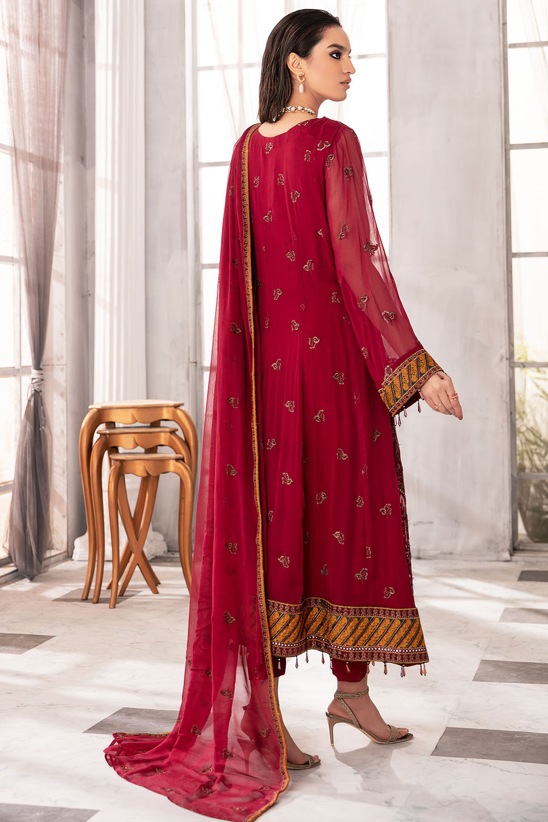 2652-MERLOT EMBROIDERED BEMBERG CHIFFON UNSTITCHED