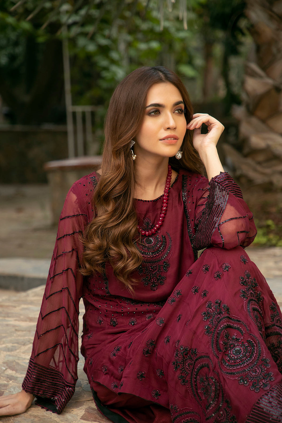 2657-GIVERY EMBROIDERED BEMBERG CHIFFON STITCHED