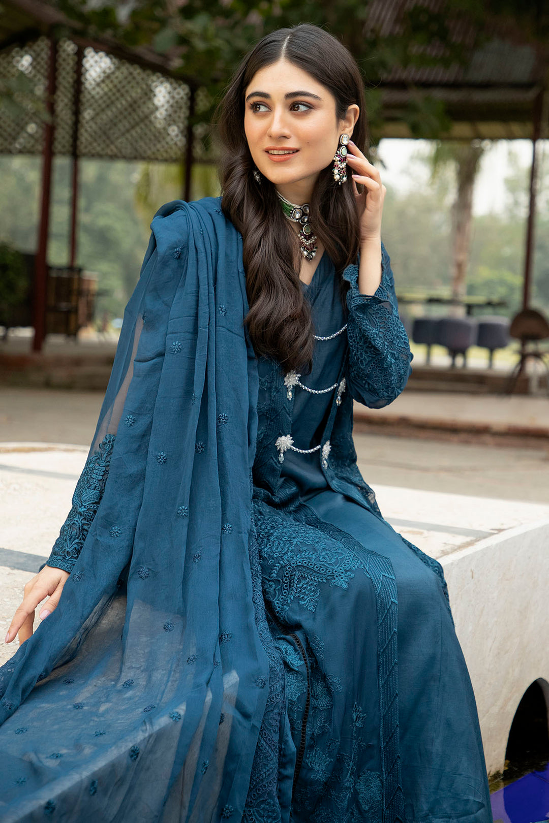 2660-COSMIC EMBROIDERED BEMBERG CHIFFON STITCHED