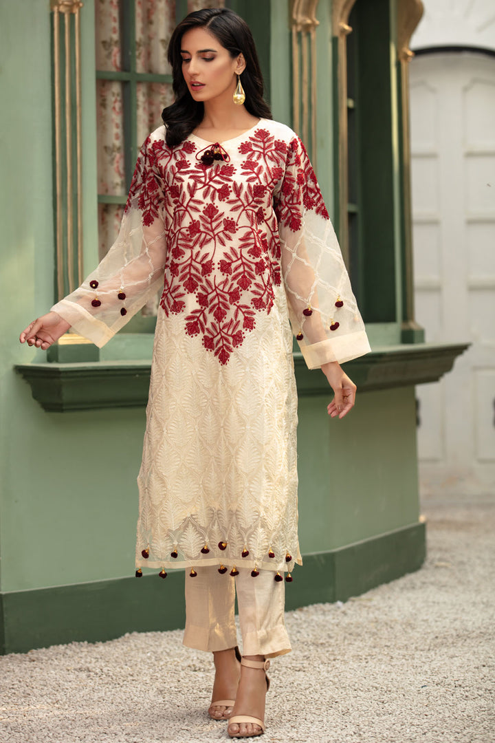 2680-SAND-CLARITY EMBROIDERED ORGANZA STITCHED
