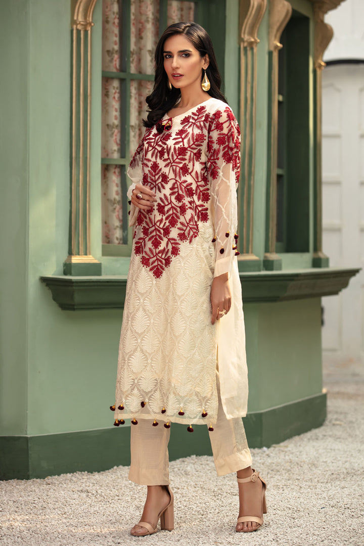 2680-SAND-CLARITY EMBROIDERED ORGANZA STITCHED